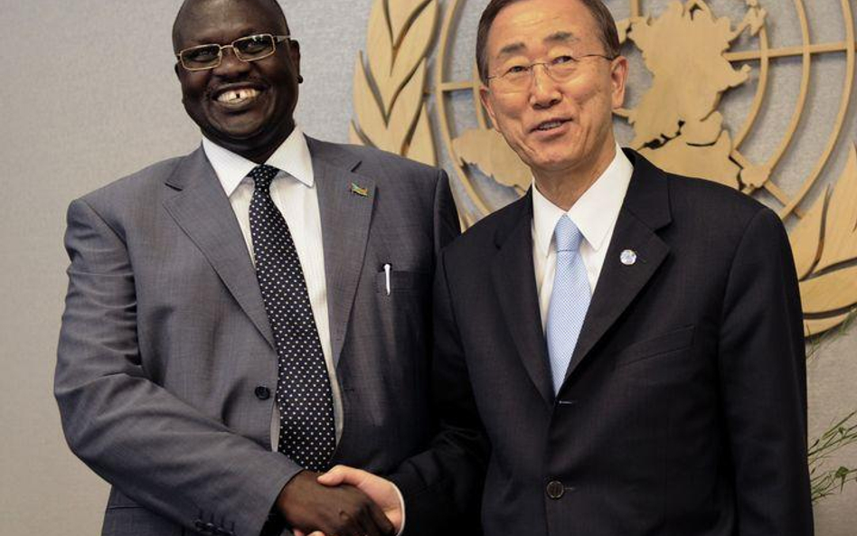 Ban Ki-moon i Riek Machar Teny-Dhurgon - wiceprezydent Południowego Sudanu