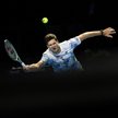 Hubert Hurkacz podczas jednego z meczów w turnieju Swiss Indoors ATP 500 w Bazylei