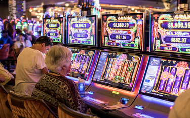 Tradycyjne kasyna to świetny biznes w Ameryce. Na zdjęciu goście grają na automatach w MGM Casino w 