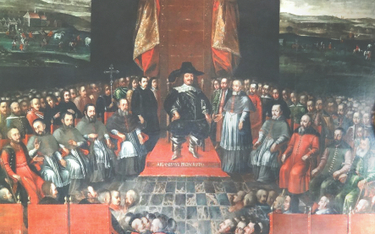 Sąd nad arianami (plafon z Pałacu Biskupów Krakowskich w Kielcach). W 1638 r. braci polskich z Rakow