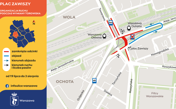 W drugim etapie remontu tak będzie wyglądać ruch wokół placu Zawiszy