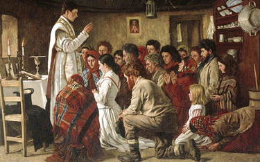 Zderzenie starej i nowej katolickiej Irlandii uwiecznił Aloysius O’Kelly w obrazie „Mass in a Connem