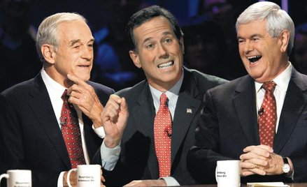 Na zdjęciu (od prawej) Newt Gingrich, Rick Santorum, Ron Paul