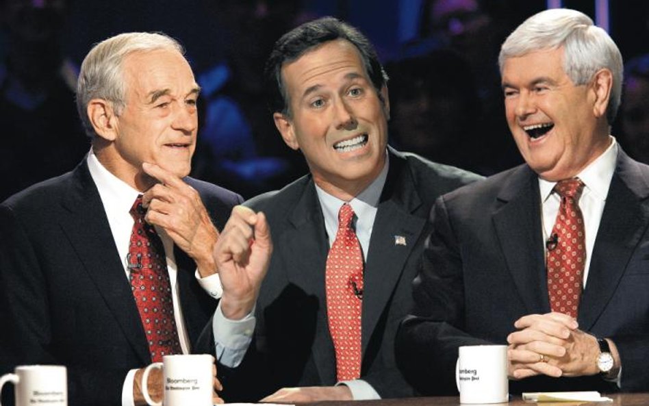 Na zdjęciu (od prawej) Newt Gingrich, Rick Santorum, Ron Paul