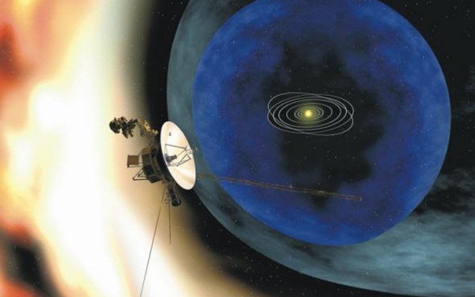 Tak artysta wyobraża sobie amerykańską sondę Voyager 2 badającą heliosferę