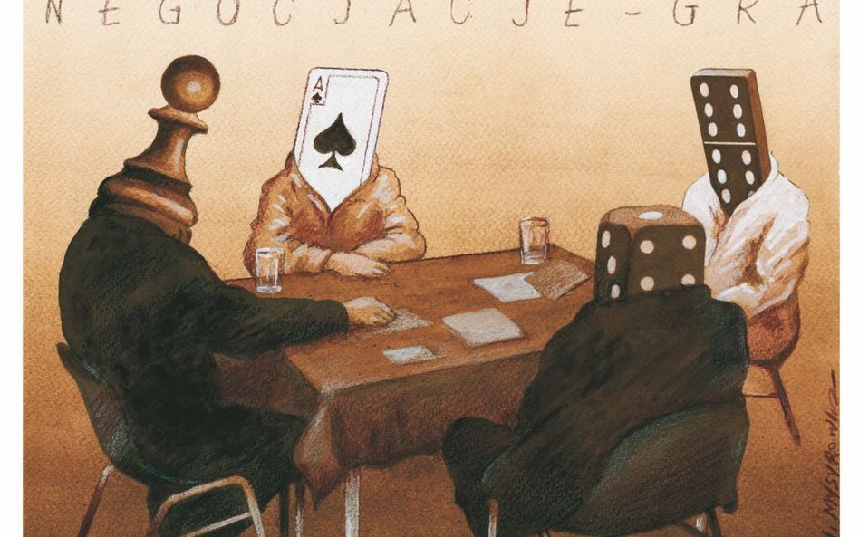 II nagroda – Rogaty Ołówek – Rysunek Roku 2015: Witold Mysyrowicz, Negocjacje - Gra