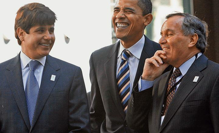 Trzej mocni ludzie z Chicago: gubernator Rod Blagojevich, prezydent-elekt Barack Obama, burmistrz mi