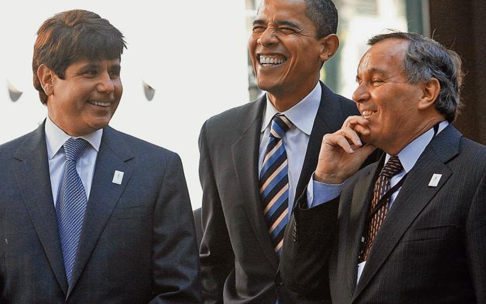 Trzej mocni ludzie z Chicago: gubernator Rod Blagojevich, prezydent-elekt Barack Obama, burmistrz mi