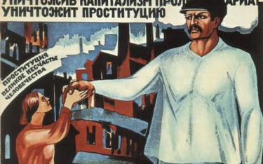 Radziecki plakat propagandowy przekonujący, że tylko klasa robotnicza może uwolnić kobiety od prosty