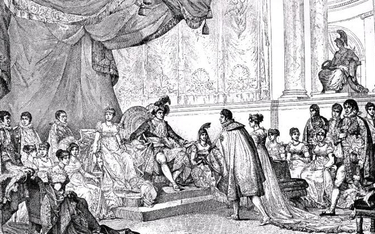 Rodzina cesarska na weselu Hieronima Bonapartego i Katarzyny Wirtemberskiej – czarno-biała reprodukc