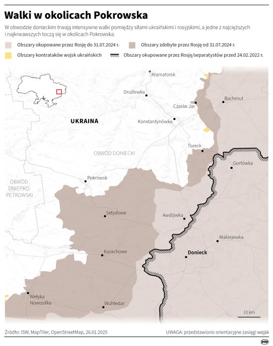 Sytuacja na froncie w rejonie Pokrowska (MAPA) (stan na 26 stycznia)
