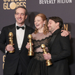 Laureaci Złotych Globów za role w serialu „Sukcesja”: Matthew Macfayden, Sarah Snook i Kieran Culkin