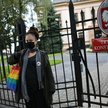 Przedstawicielka Akcji Demokracji podczas demonstracji przed siedzibą Trybunału Konstytucyjnego