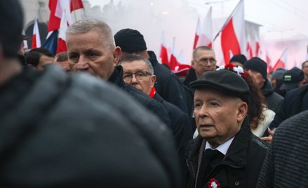 Prezes PiS Jarosław Kaczyński na Marszu Niepodległości w Warszawie.
