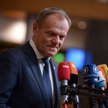 Premier Donald Tusk podczas wypowiedzi dla mediów przed szczytem UE–Bałkany Zachodnie w Brukseli