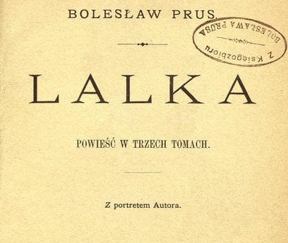 Karta tytułowa pierwszego wydania "Lalki" Bolesława Prusa z 1890 ze stmplem "Z księgozbioru Bolesław