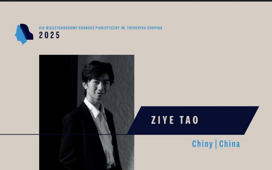 Ziye Tao z Chin zagra pierwszy  na Konkursie Chopinowskim