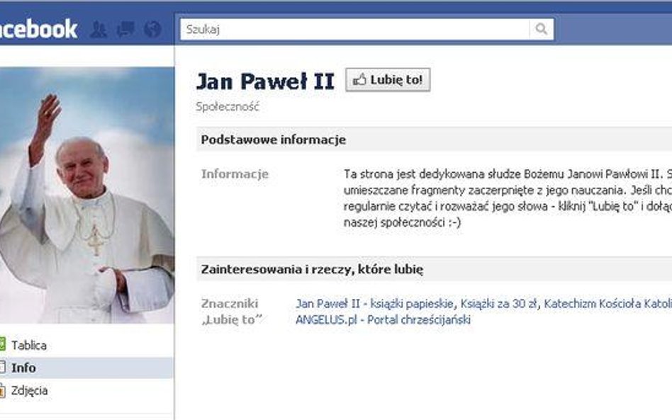 Ponad 2 tysiące osób zarejestrowały się na profilu "Jan Paweł II"