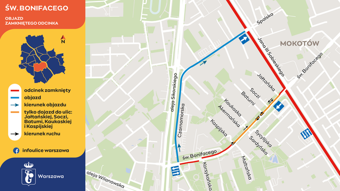 Od soboty 28 czerwca zamknięty zostanie fragment północnej jezdni św. Bonifacego pomiędzy Jana III S