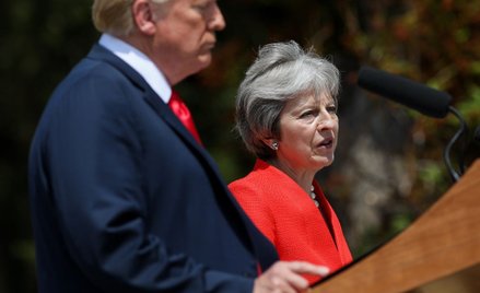 Donald Trump i Theresa May na konferencji prasowej po spotkaniu w Aylesbury