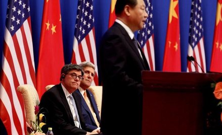 Prezydent Chin Xi Jinping podczas wystąpienia z okazji wizyty sekretarza stanu USA Johna Kerry'ego
