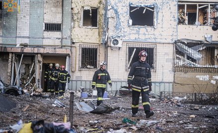 Akcja ratunkowa prowadzona w w Rejonie Swiatoszyńskim Kijowa, Ukraina