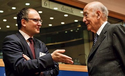 Redaktor naczelny „Rzeczpospolitej” Paweł Lisicki i honorowy przewodniczący Atomium Culture Valery G