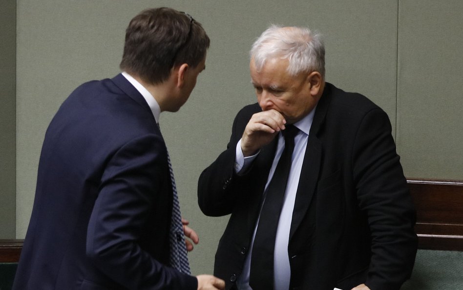 Prezes Solidarnej Polski Zbigniew Ziobro i prezes PiS Jarosław Kaczyński