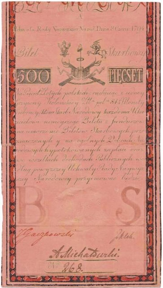 Rekordową cenę wywoławczą 120 tys. zł ma banknot z 1794 r.