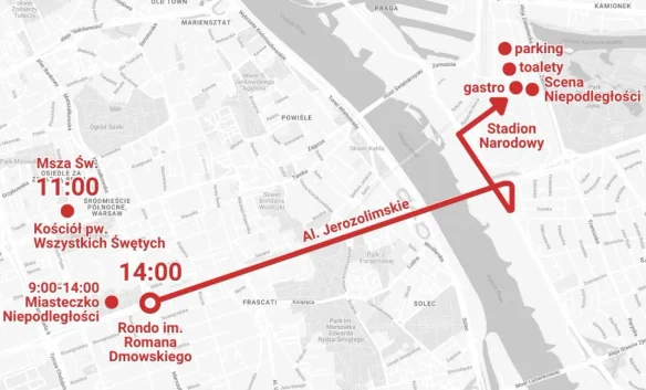Trasa Marszu Niepodległości 2025 w Warszawie