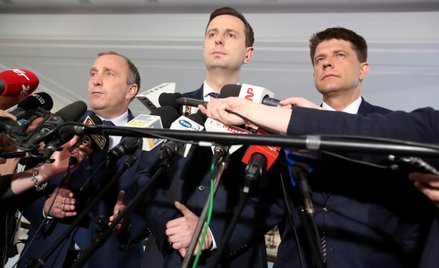 Prezes PSL Władysław Kosiniak-Kamysz, lider PO Grzegorz Schetyna i lider Nowoczesnej Ryszard Petru, 