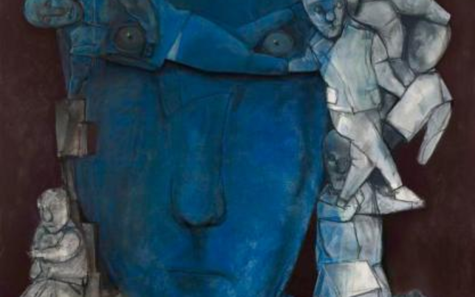 Stasys Eidrigevičius; Niebieska baśń, pastel, 239x152cm, 1995