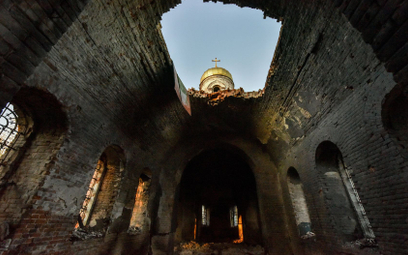 Pozostałości cerkwi Wniebowstąpienia, zbudowanej w 1913 r. i zniszczonej podczas rosyjskiej okupacji