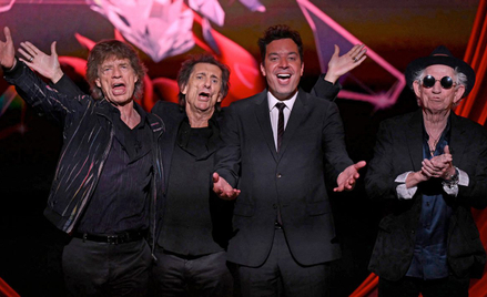 The Rolling Stones’2023, czyli Mick Jagger, Ronnie Wood i Keith Richards podczas konferencji z Jimmy