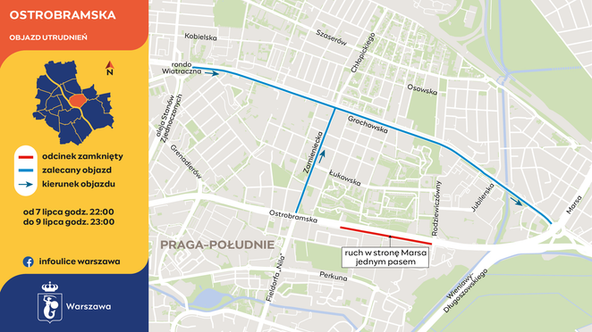 Objazd utrudnień na ul. Ostrobramskiej
