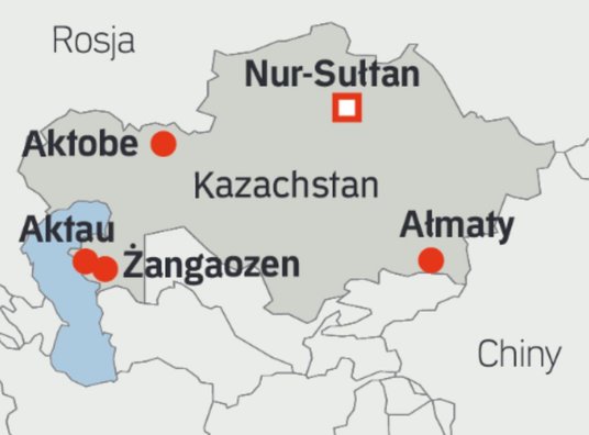 Główne miasta w Kazachstanie, gdzie doszło do rozruchów