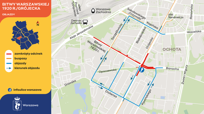 Organizacja ruchu na Ochocie w rejonie skrzyżowania Grójeckiej i Banacha