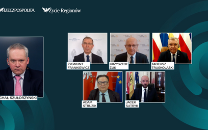 W trakcie debaty dyskutują: Zygmunt Frankiewicz, Krzysztof Żuk, Tadeusz Truskolaski, Adam Struzik i 