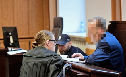Handlarz roszczeń Marek M. na sali sądowej