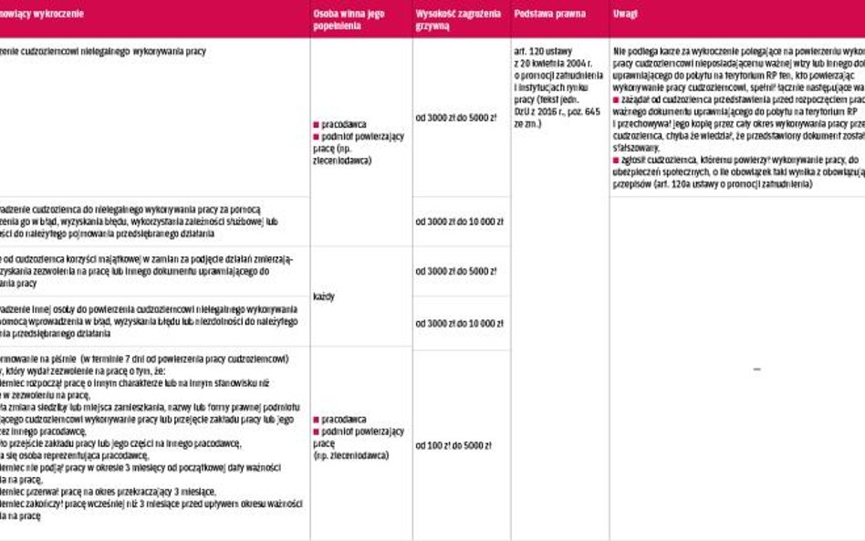 Tabela 7. Wykroczenia przy zatrudnianiu cudzoziemców