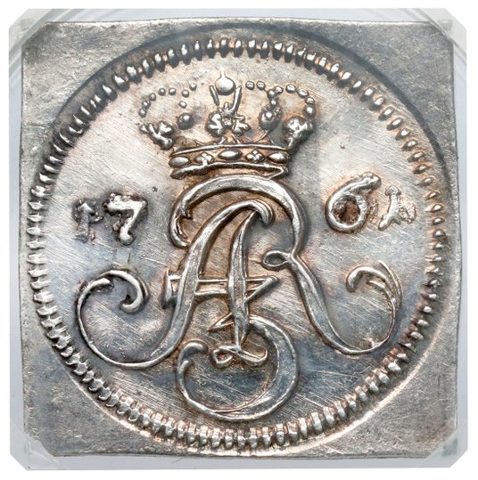 Szeląg z 1761 roku Augusta III Sasa ma cenę 20 tys. zł