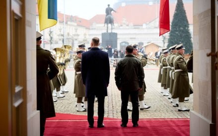Karol Nawrocki i Wołodymyr Zełenski podczas wizyty prezydenta Ukrainy w Warszawie w grudniu 2025 r.