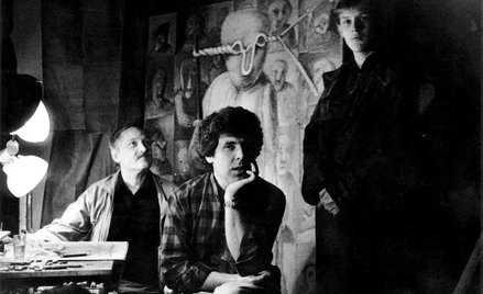 Grafik Rimtautas Gibavičius w pracowni Stasysa Eindigevičiusa, sierpień 1987 r.