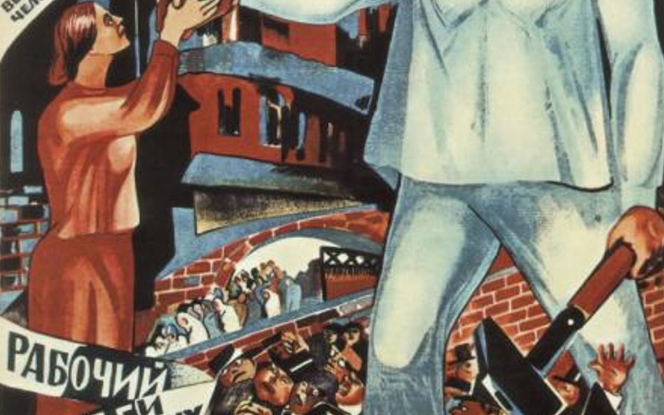 Radziecki plakat propagandowy przekonujący, że tylko klasa robotnicza może uwolnić kobiety od prosty