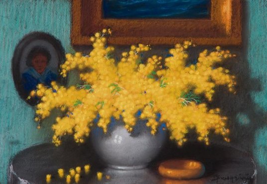 Marian Szczerbiński namalował mimozy.