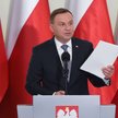 Prezydent Andrzej Duda podczas oświadczenia dla mediów ws. ustaw reformujących sądy, 25 bm. w Pałacu