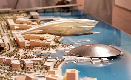 Makieta muzeów Guggenheim i Luwru oraz pozostałej zabudowy wyspy Saadiyat w Abu Zabi