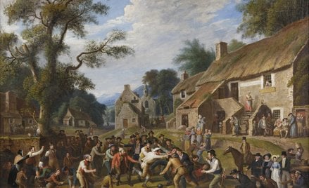 „The foot-ball play” – obraz Alexandra Carse’a z ok. 1830 r. Przedstawia „mecz” bez ustalonych zasad