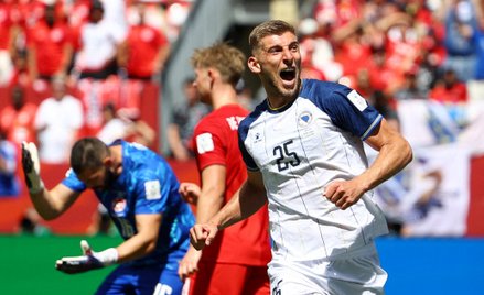 Jova Lukic po strzeleniu gola dla Bośni i Hercegowiny