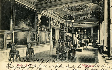 Wnętrze pałacu wilanowskiego, pocztówka z przełomu XIX i XX w.